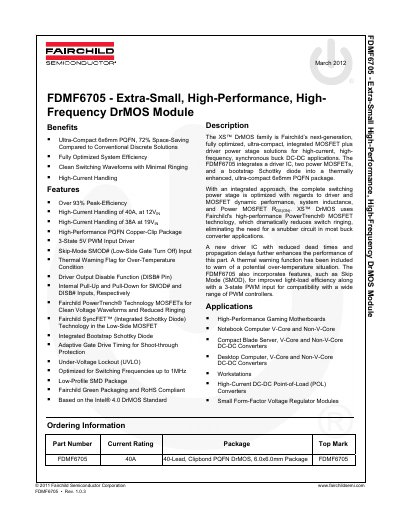 Fairchild FDMF6705 Extra-Small High-Performance DrMOS Module Datasheet