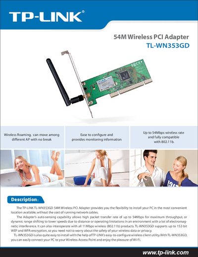 TP-Link TL-WN353GD 54M Wireless PCI Adapter User Guide - cover page