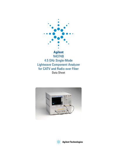 Agilent N4374B 4.5 GHz Single-Mode Lightwave Component Analyzer Data Sheet - cover page