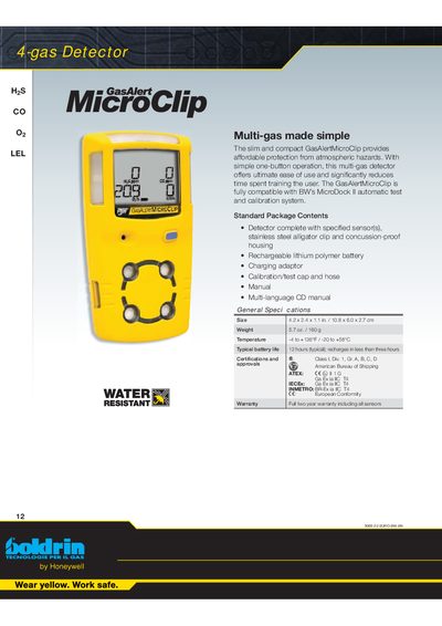 BW Technologies GasAlertMicroClip 4-Gas Detector Product Leaflet - cover page