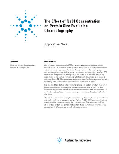 The Effect of NaCl Concentration on Protein Size Exclusion Chromatography Application Note - cover page