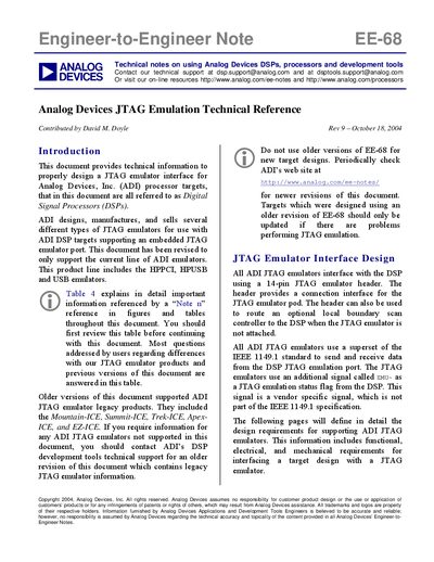 Analog Devices EE-68 JTAG Emulator Technical Reference - cover page