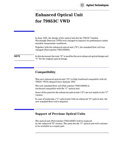 Agilent 79853C VWD Enhanced Optical Unit Service Manual - cover page