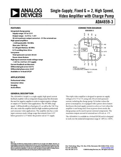 Analog Devices ADA4859-3 Video Amplifier Datasheet
