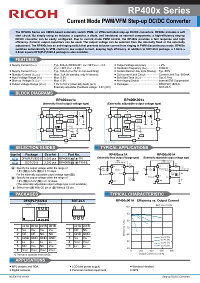 Ricoh RP400x Series Current Mode PWM/VFM Step-up DC/DC Converter Datasheet - cover page