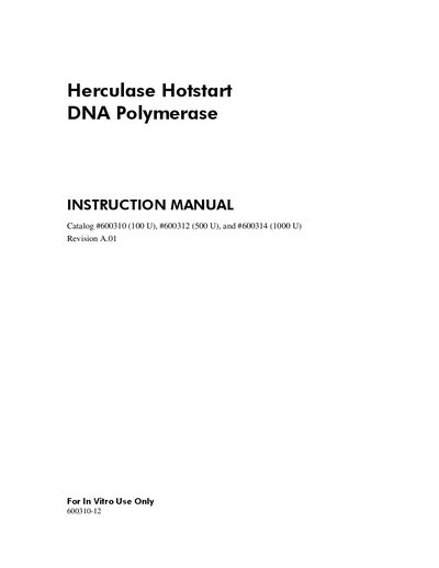 Agilent Herculase Hotstart DNA Polymerase Instruction Manual - cover page