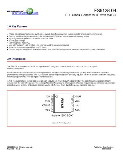 ON Semiconductor FS6128-04 PLL Clock Generator IC with VXCO Datasheet - cover page