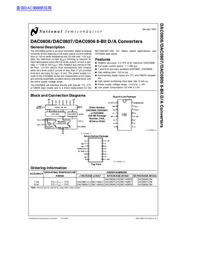 National Semiconductor DAC0808/DAC0807/DAC0806 8-Bit D/A Converters handbook  - cover page