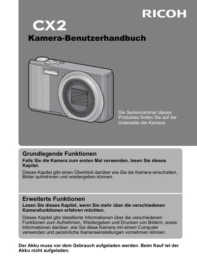 Ricoh CX2 Camera User Manual - cover page