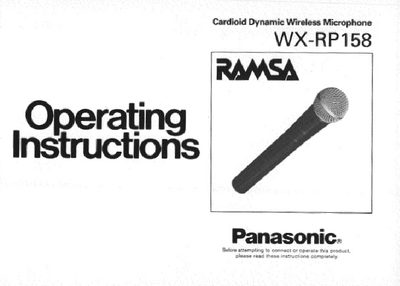 Panasonic WX-RP158 Cardioid Dynamic Wireless Microphone Operating Manual - cover page