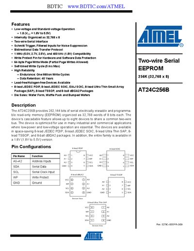 Atmel AT24C256B Datasheet - cover page