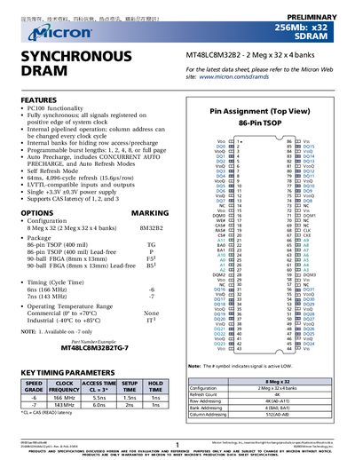 Micron MT48LC8M32B2 Datasheet - cover page