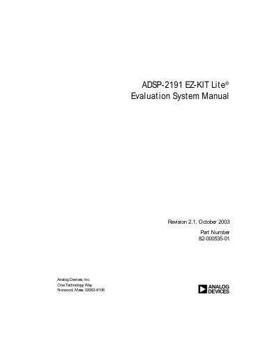 Analog Devices ADSP-2191 EZ-KIT Lite Evaluation System Manual - cover page