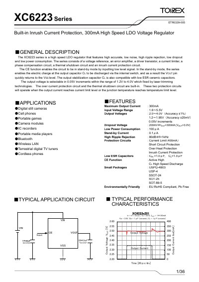 Torex XC6223 Series High Speed LDO Voltage Regulator Datasheet