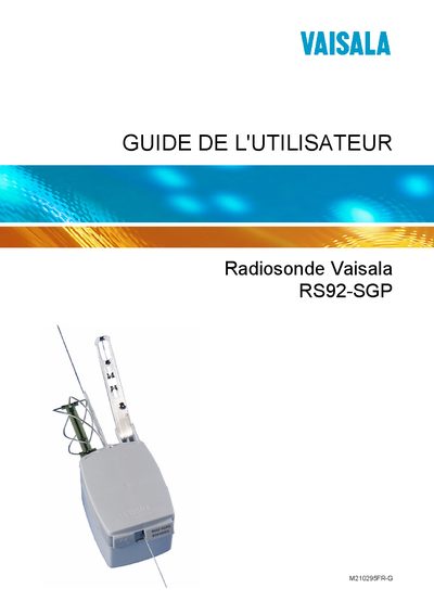 Vaisala RS92-SGP Radiosonde User Guide - cover page