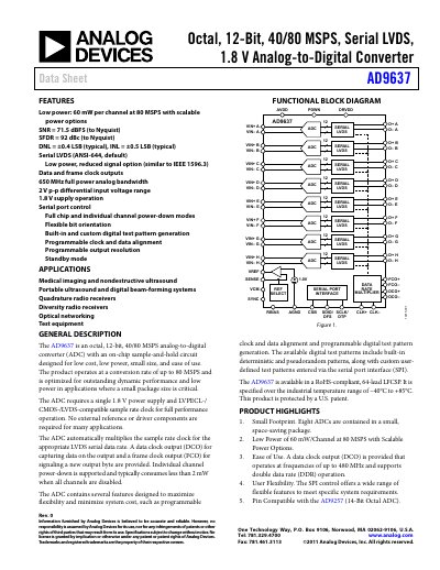 Analog Devices AD9637 12‑Bit ADC Data Sheet - cover page