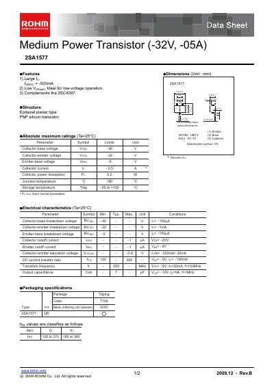 ROHM 2SA1577 Datasheet - cover page