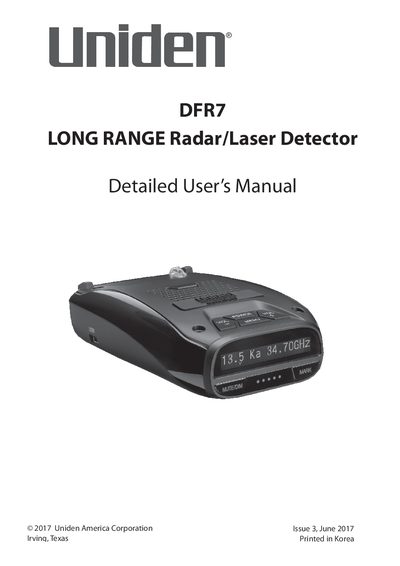 Uniden DFR7 Long Range Radar/Laser Detector User Manual - cover page