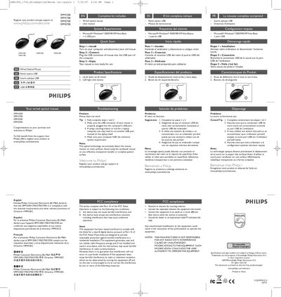 Philips SPM1500/1700/2700/3700 Wired Optical Mouse User Manual - cover page