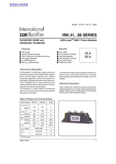 International Rectifier IRK.41 / IRK.56 Series Datasheet - cover page