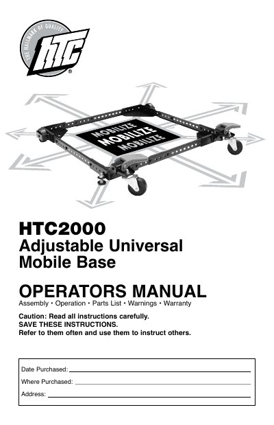 HTC HTC2000 Mobile Base Operators Manual - cover page
