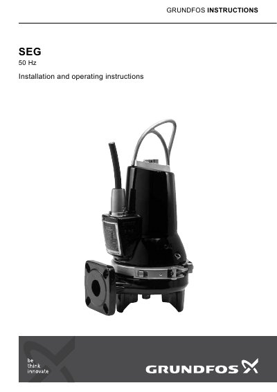 Grundfos SEG 50 Hz Pump Installation and Operating Instructions - cover page