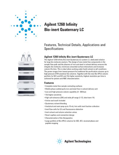 Agilent 1260 Infinity Bio-inert Quaternary LC System Features and Specifications - cover page