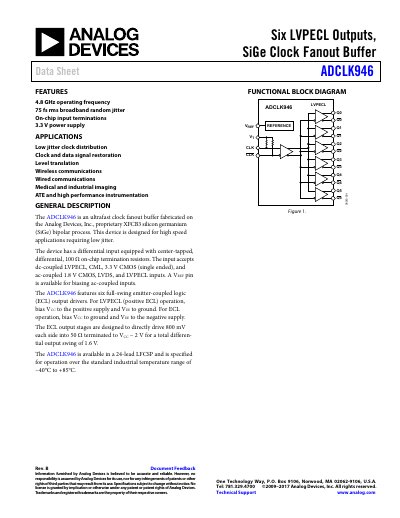 Analog Devices ADCLK946 Clock Fanout Buffer Data Sheet - cover page