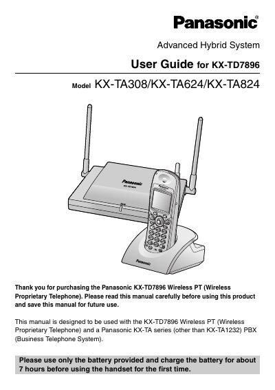 Panasonic KX-TA308/KX-TA624/KX-TA824 Wireless Phone User Manual - cover page