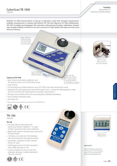 Eutech TB 1000, TB 1000W, TB 1000IR, TN 100 Turbidity Meters Datasheet - cover page