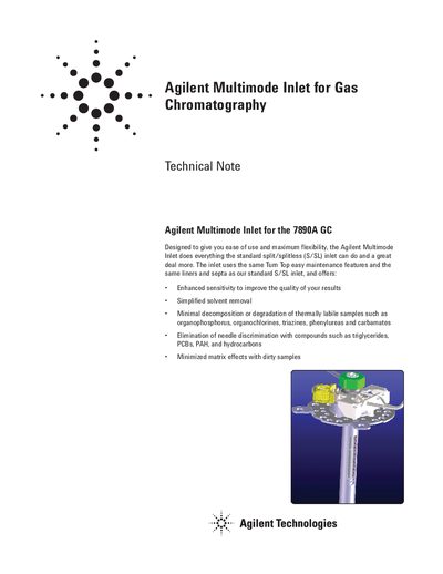 Agilent Multimode Inlet for Gas Chromatography Technical Note - cover page