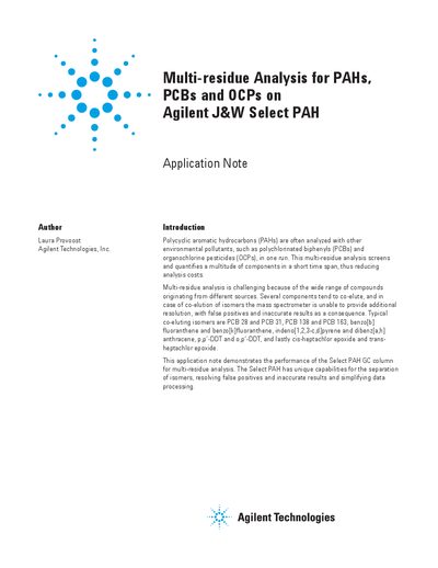 Agilent Select PAH Multi-residue Analysis Application Note - cover page