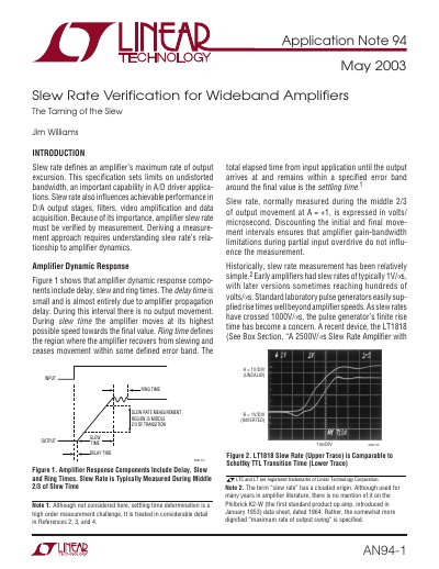 Linear Technology AN94-1 Slew Rate Verification Application Note - cover page
