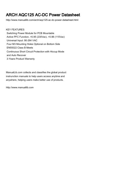 SIARCH AQC125 Series AC-DC Power Module Datasheet - cover page