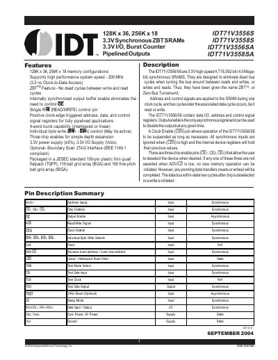 IDT IDT71V3556S/IDT71V3558S/IDT71V3556SA/IDT71V3558SA handbook - cover page