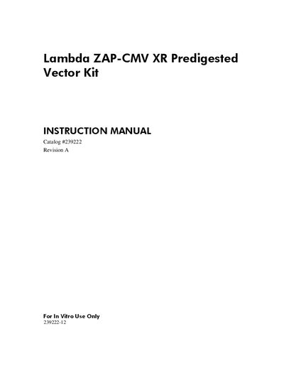 Agilent Lambda ZAP-CMV XR Predigested Vector Kit Instruction Manual - cover page
