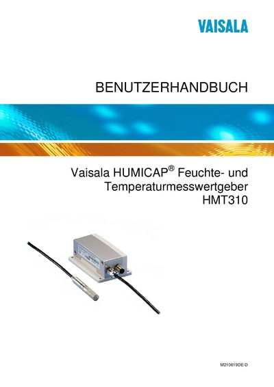 Vaisala HMT310 Temperature and Humidity Transmitter User Manual - cover page
