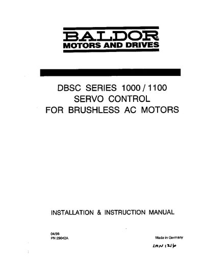Baldor DBSC1000/1100 Servo Control Installation Guide - cover page