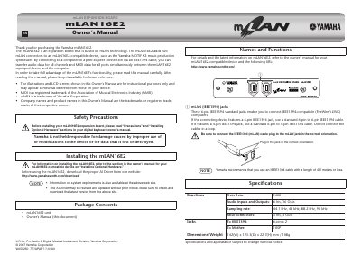 Yamaha mLAN16E2 Expansion Board Owner's Manual