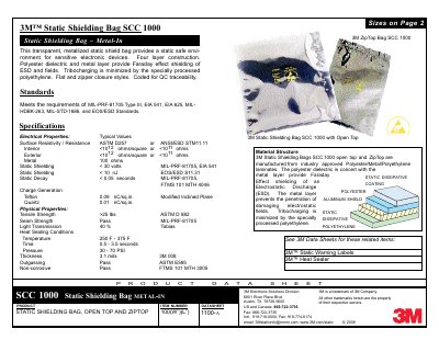 3M SCC 1000 Static Shielding Bag Data Sheet - cover page