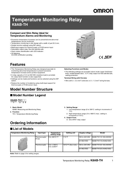 Omron K8AB-TH Temperature Monitoring Relay User Manual - cover page
