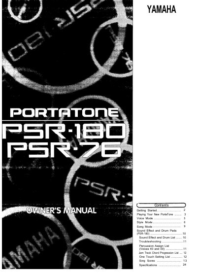Yamaha PSR-180/76 PortaTone Owner's Manual - cover page