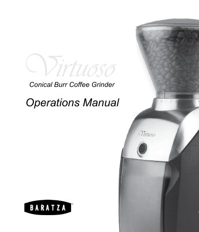 Baratza Virtuoso Conical Burr Coffee Grinder Operations Manual - cover page