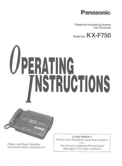 Panasonic KX-F750 Telephone Answering System Operating Instructions - cover page