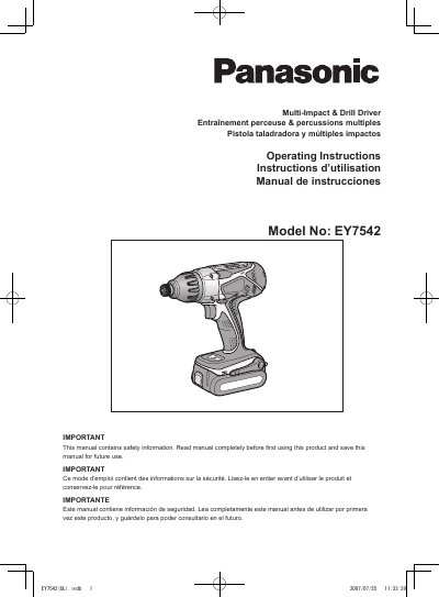 Panasonic EY7542 Multi-Impact & Drill Driver Operating Instructions - cover page