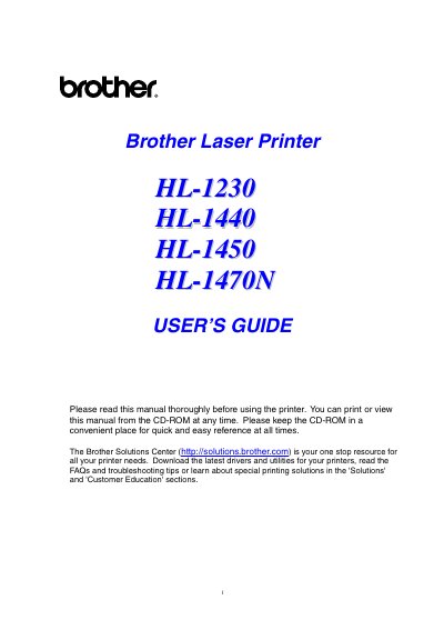 Brother HL-1230/1440/1450/1470N Laser Printer User Manual