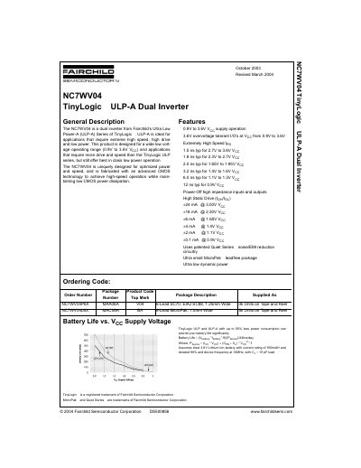 Fairchild NC7WV04 TinyLogic ULP-A Dual Inverter Datasheet - cover page