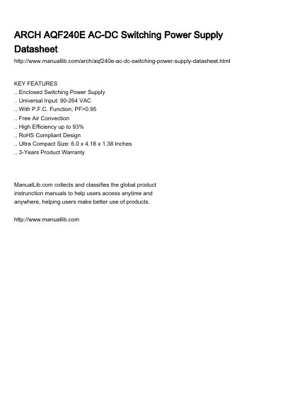 ARCH AQF240E Series AC-DC Switching Power Supply Datasheet - cover page