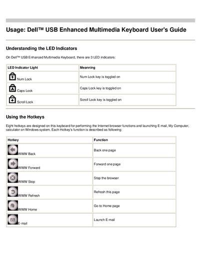 Dell USB Enhanced Multimedia Keyboard User Guide - cover page