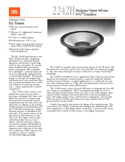 JBL 2242H Low Frequency Transducer Datasheet - cover page
